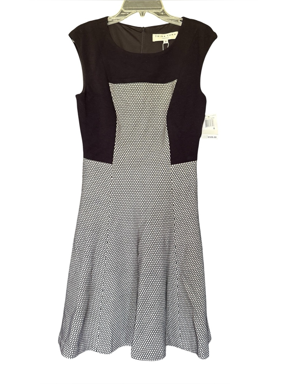 Trina Turk Neroli Honeycomb A-Line Flare Dress Black White NWT Size 0